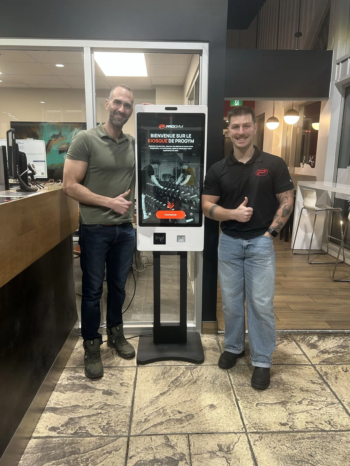 Self-service touch kiosk in a gym